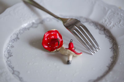 High angle view of dessert in plate on table