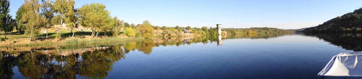 Scenic view of lake against clear sky