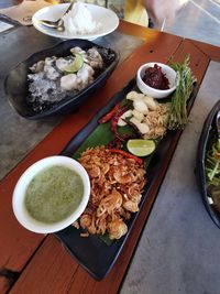 High angle view of food in plate on table