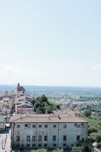 High angle view of cityscape against sky