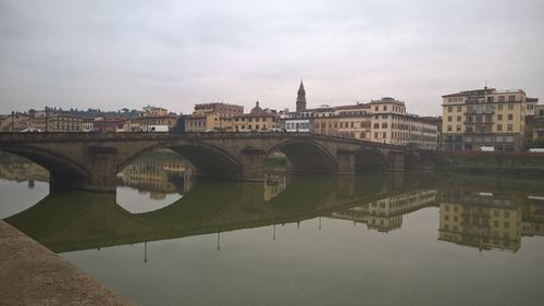 View of bridge over river in town