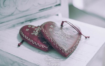 Close-up of heart shape on table