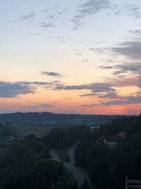 High angle view of road against sky during sunset