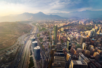 High angle view of townscape against sky