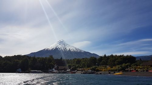 Low angle view of mountain against blue sky