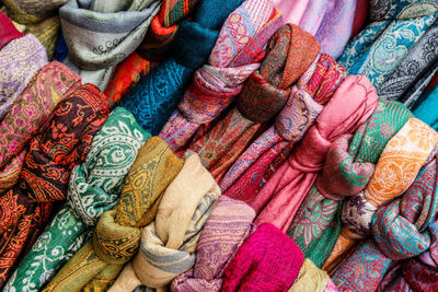 Full frame shot of colorful scarfs for sale