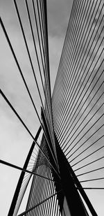 Low angle view of suspension bridge against sky