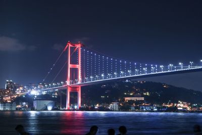 View of suspension bridge at night