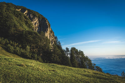 Scenic view of land against blue sky