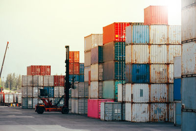 View of working in the port there is a container forklift.