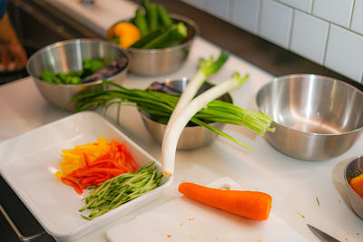 High angle view of food on table