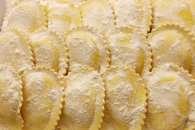 Full frame shot of pasta covered in flour