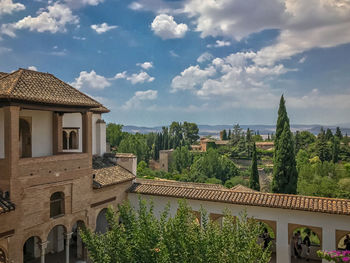 Houses in city against sky