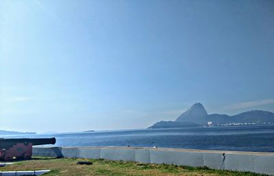 Scenic view of sea against clear blue sky