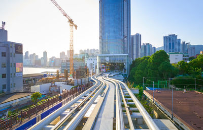 High angle view of cityscape against clear sky