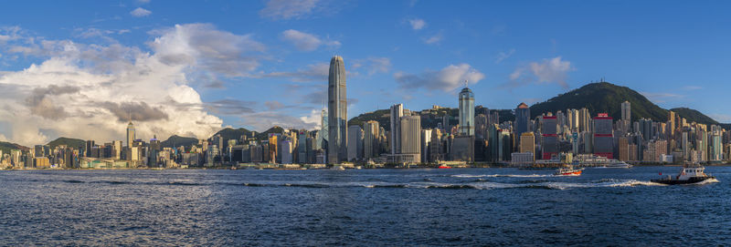 Panorama view of hong kong cityscape at sunset