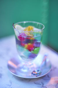 Close-up of drink in glass on table