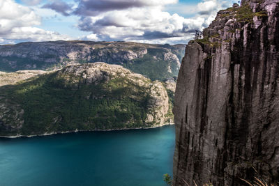 Preikestolen rock is a famous tourist attraction near stavanger, norway.