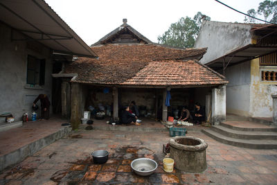 People in front of building