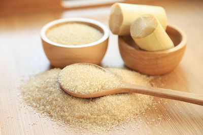 Close-up of wooden spoon on table