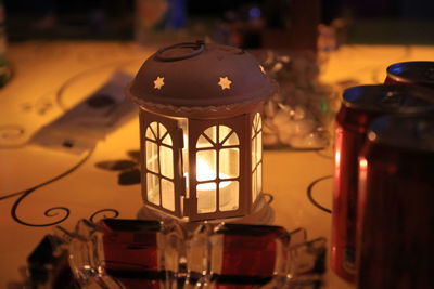 Close-up of lit lantern