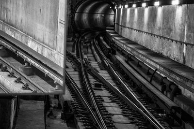 High angle view of railroad tracks at subway station