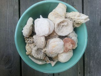 High angle view of ice cream in bowl on table