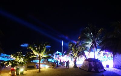 Palm trees at beach against sky at night