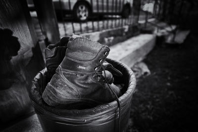 High angle view of old shoes