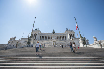 Low angle view of building against clear blue sky