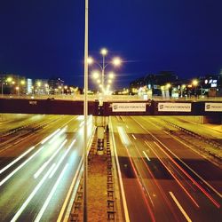 Light trails on road at night