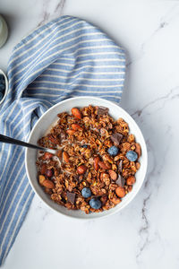 High angle view of breakfast in bowl on table