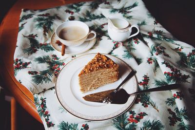 High angle view of breakfast on table