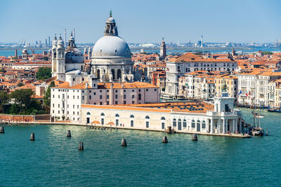 View of giudecca canal in venice from the bell tower of san giorgio maggiore