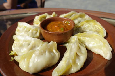 Close-up of served food in plate