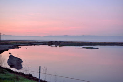 Scenic view of lake against sky during sunset