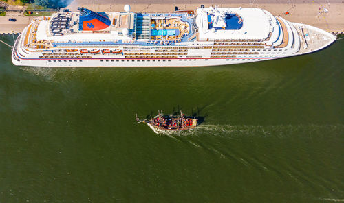 High angle view of boat in sea