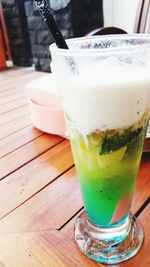 Close-up of beer in glass on table