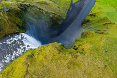 Aerial view of skogafoss waterfall, iceland