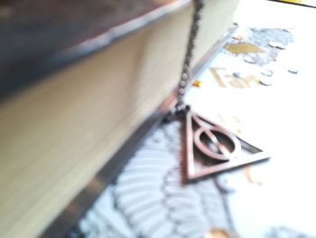 High angle view of book on table