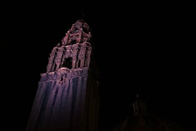 Low angle view of statue against sky at night