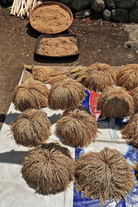 High angle view of hay for sale in market