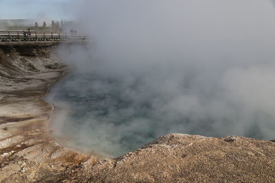 Smoke emitting from volcanic mountain