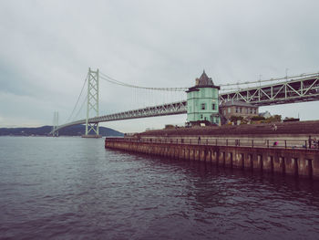 Suspension bridge over river