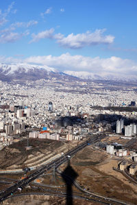 High angle view of cityscape against sky