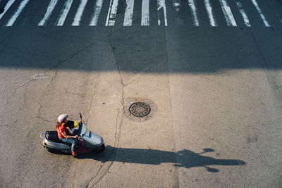 High angle view of man sitting in bus