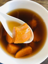 High angle view of tea in bowl