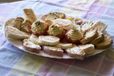 High angle view of dessert in plate