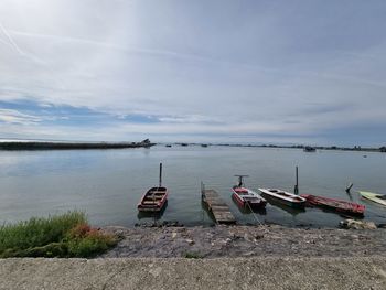 Boats moored at harbor