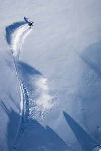 High angle view of person skiing on field during winter